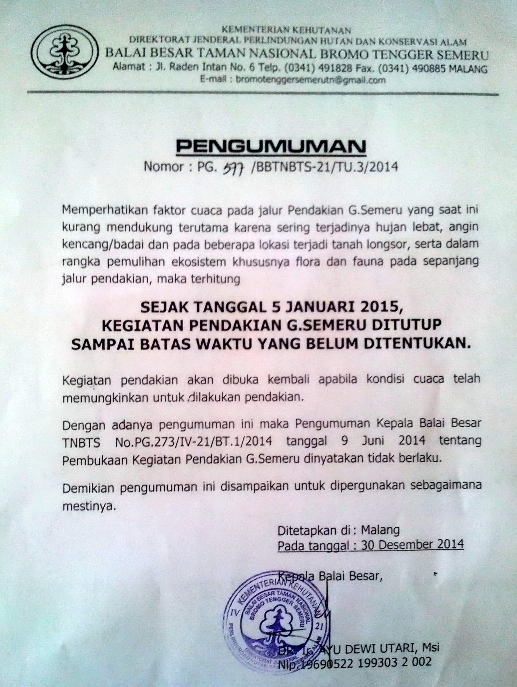 PENUTUPAN PENDAKIAN G. SEMERU TAHUN 2015